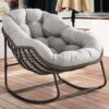 Outdoor Patio Rocking Chairs, Oversized Papasan Rocking Chair Indoor with Padded Cushion