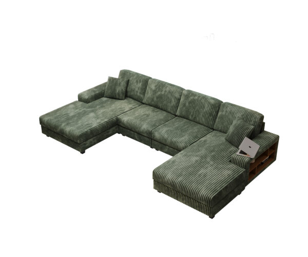 Convertible U-shaped Combination Sofa, Corduroy Fabric, Modern Comfortable Large Size 4 Seat Sofa, Living Room Double Lounge Chair ,Green