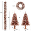GO 4-Pieces Set Artificial Christmas Tree, Brown Needles with flocking, with Warm Lights, pine cones and berries, Artificial Tree for door and fireplace