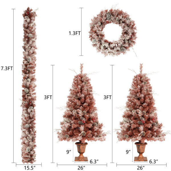 e77af8c2c72a4fc88dc77fa3008e2a7f_20230925_f662925be1def2daa1e9fab3e5942374 GO 4-Pieces Set Artificial Christmas Tree, Brown Needles with flocking, with Warm Lights, pine cones and berries, Artificial Tree for door and fireplace