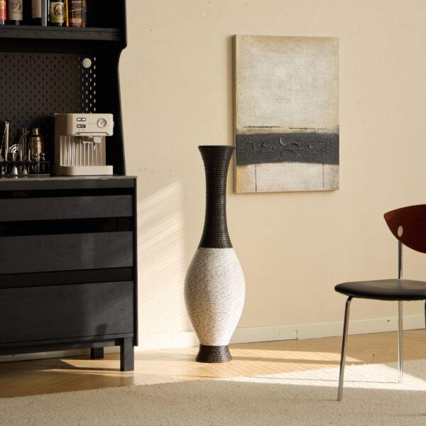 e7868f9e46cb473abc31f89f357e5c1a_b37b15b18c5651e4c57d723952b44d0a 39-Inch Tall Standing Designer Floor Vase - Durable Artificial Rattan - Elegant Two-Tone Dark Brown Finish - Ideal Decor Accent for Living Room, Bedroom, Entryway - Stylish Home Decor Statement Piece