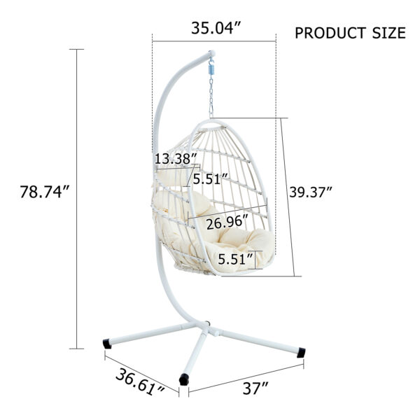 Heavy-Duty Iron Hanging Chair with Wicker Weave – Single Person Swing for Indoor/Outdoor (White)