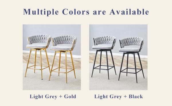 Two sets of swivel bar stools with breathable cotton and linen soft cushions, electroplated metal frames without rust, suitable for restaurant and bar use, as well as for casual seating in living room