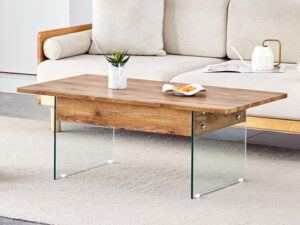 Multifunctional Lift Top Coffee Table -Light Wood Color Grain Sticker, Essential for Modern Homes.Tempered Glass Legs,Lift Top Feature.Perfectly Fitting Into Living Rooms And Office.