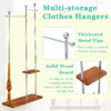 70" Industrial Coat Rack, Solid Wood & Silver Stainless Steel Clothing Rack, Double Layer Hanger for Coats, Hats, Bags, Shoes, Vintage Wood Grain (34.6" Wide)