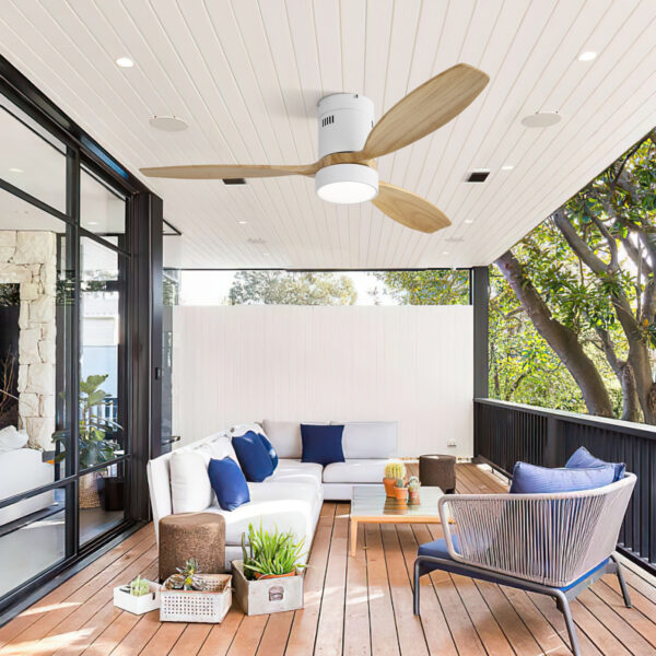 (Same as W882P244711) 52 Inch Flush Mount Ceiling Fan DC 3 Solid Wood Fan Blade Noiseless Reversible Motor Remote Control With Light