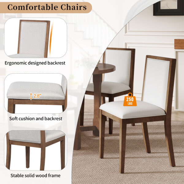 TREXM 5-Piece Extendable Dining Table Set for 4, Round Dining Table for 4 with Upholstered Chairs, Farmhouse Kitchen Table Set with Removable Leaf for Dining Room and Kitchen (Brown)
