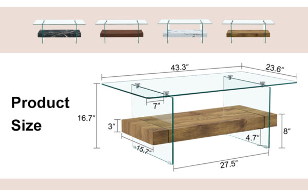 eb3923c3e6dc4d5d8d33e888f2541746_db296f3b9e548b60d567469e539045db 43.3 Inch Modern Two-Tier Coffee Table - An Elegant Combination of Clear Glass and Light Wood Texture Sticker.It can be used not only as a coffee table but also as a side table or display stand.