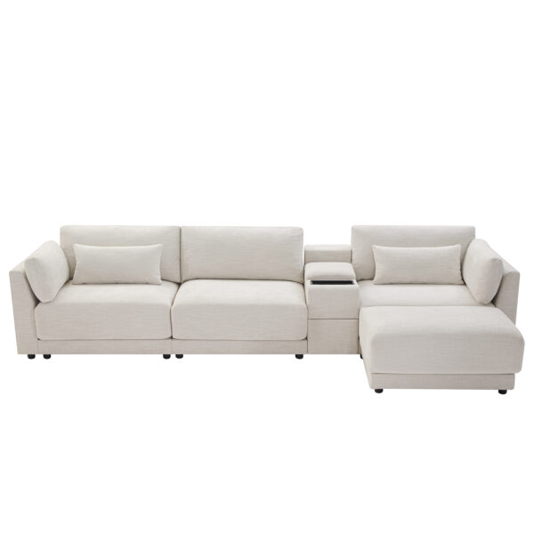 [VIDEO+NEW]124'' Modular Sectional Sofa with Storage Console and Movable Ottoman,33'' Wide Seat,4 Seat L Shaped Chenille Couch,Reversible Comfy Sofa with USB Charger for Living Room,Apartment,2 Colors