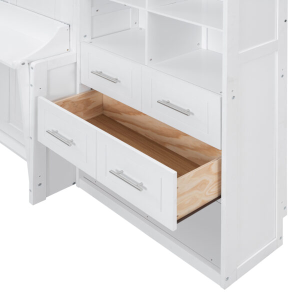 Queen Size Murphy Bed Wall Bed with Closet , Drawers and Shelves, White