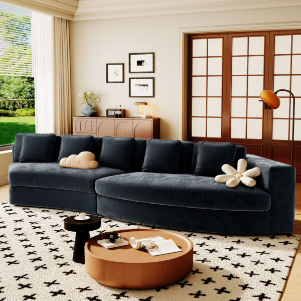 U_Style 115.7" Pure Foam Modular Sofa, 2-Piece Set with 5 Cushions, 4-Seater, Chenille Jacquard Fabric, Curved Design, No Assembly Required, Soft Upholstered Sofa for Living Room & Bedroom