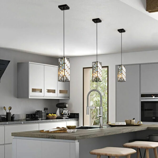 4" Modern Crystal Pendant Light - 3 Pack, Adjustable Hanging Ceiling Lamp with Crystal Prism Design for Dining Room, Kitchen Island, and Living Room -Black Finish