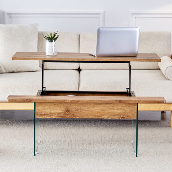 ee4f1ad48fea4c7f80d80de570bfcce3_b5357f6a1bbc1172467f66253caa5536 Multifunctional Lift Top Coffee Table -Light Wood Color Grain Sticker, Essential for Modern Homes.Tempered Glass Legs,Lift Top Feature.Perfectly Fitting Into Living Rooms And Office.