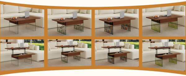 ee8cffea18ad4accb50d7ad099142e00_e0b68107f1bdb6da365a8b59580c1b45 Multifunctional Lift Top Coffee Table -Dark Wood Color Grain Sticker, Essential for Modern Homes.Tempered Glass Legs,Lift Top Feature.Perfectly Fitting Into Living Rooms And Office.