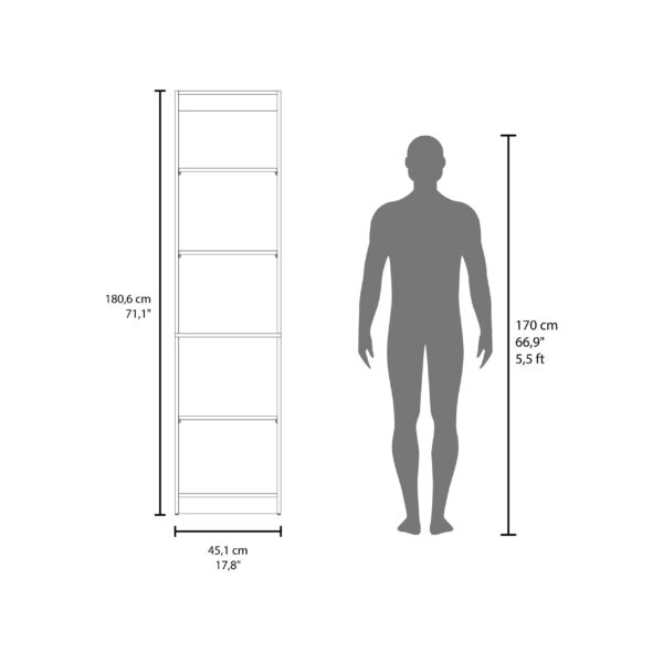 Home Slim Design Bookcase With 5-Tier Shelves, Natural Oak