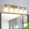 31" Modern 5-Light Vanity Wall Sconce, Golden Finish with Frosted Glass Shades for Bathroom or Hallway Lighting (No Bulbs)