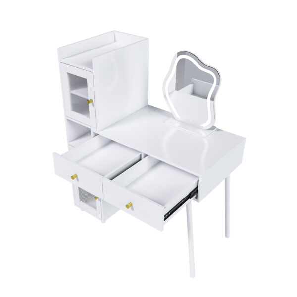 ef3569217f2d47fd9ef846a1b3e94d79_01715d99bda150302551bb5024363e15 Vanity Dressing Table with LED Mirror & Storage – White Makeup Desk Features 3 Drawers, 2 Open Shelves & 4 Hidden Cabinets (Transparent Doors) - 3 Adjustable Lighting Modes - Ideal for Bedroom or Livi