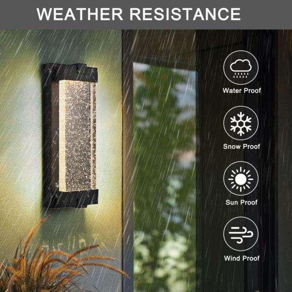 efa4c16019254fca9426f4e7c41a43bb_850ea2e2acaa8945bcbad8a03b0360ca 19"(H) Black Aluminum Finish Outdoor Wall Light with Bubble Crystal Glass, LED Light Source, 3000K Warm Light, Weatherproof Exterior Sconce for Patio, Porch, or Garage (1-pack)