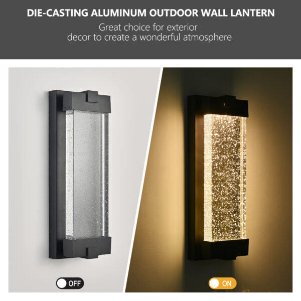 efb59024a41043d9b227ab3ebc14d09b_50594fa9d5ec22eadb1f8201e6411bd0 19"(H) Black Aluminum Finish Outdoor Wall Light with Bubble Crystal Glass, LED Light Source, 3000K Warm Light, Weatherproof Exterior Sconce for Patio, Porch, or Garage (1-pack)