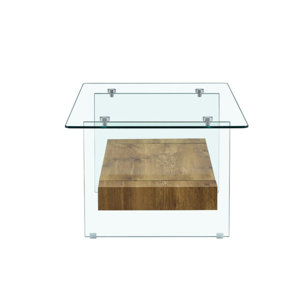 efb6740f758e4df1bd20fb02c1585b7e_95bf1b92fc61d2a48d08fae61affd1d4 43.3 Inch Modern Two-Tier Coffee Table - An Elegant Combination of Clear Glass and Light Wood Texture Sticker.It can be used not only as a coffee table but also as a side table or display stand.
