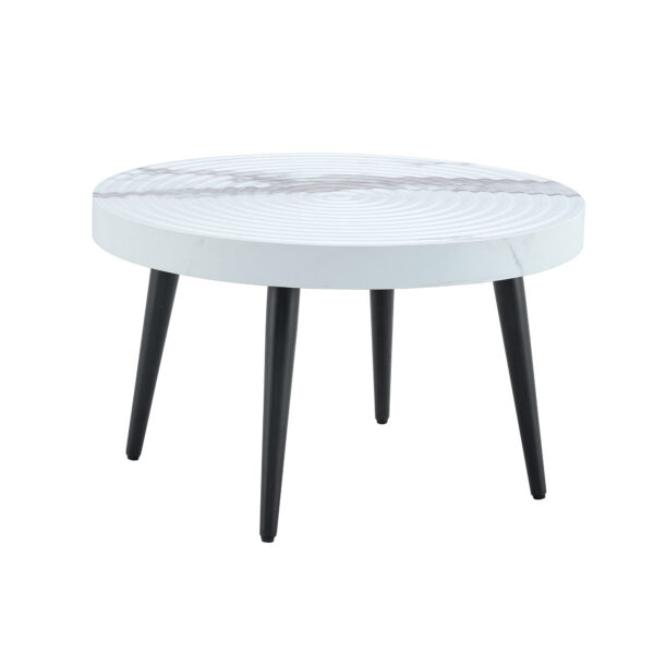 efd5276d36714570bcf370fc0cdf06ab_a747aa2b915ba6c302d7f53a75cb83a4 Elegant White Marble Pattern Round Coffee Table - Diameter 23.6 Inches, Exquisite Suction Molding Process,White Marble Pattern Design,Black Sprayed Metal Leg.