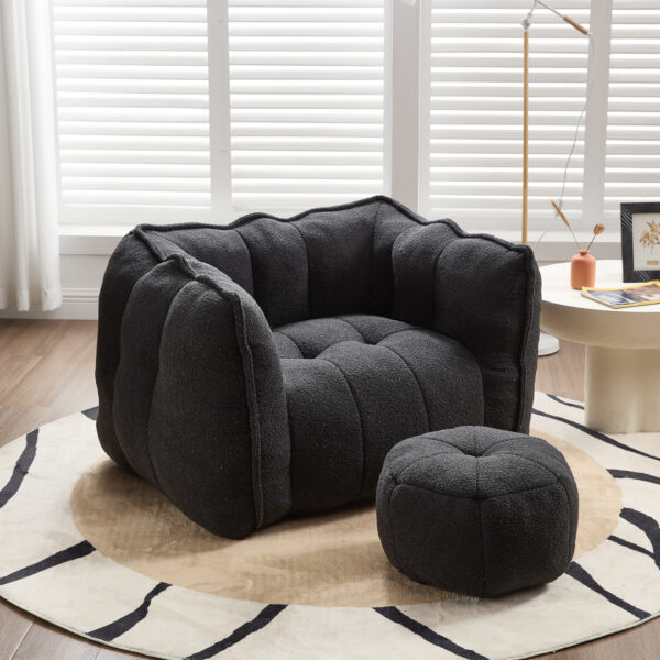 Soft Bean Bag Chair with High Resilient Foam(Chips)for living room and bedroom,Comfortable Square Lazy Sofa with Footstool, Cover for Adults to Gaming, Reading, and Watching TV