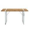 Natural Wood Grain MDF Dining Table - 55"x31.5" Stable Design.Suitable For Various Modern Home Decor Styles.Splicing structure design,Wood Textured Desktop,White Marble Patterned Table Legs.