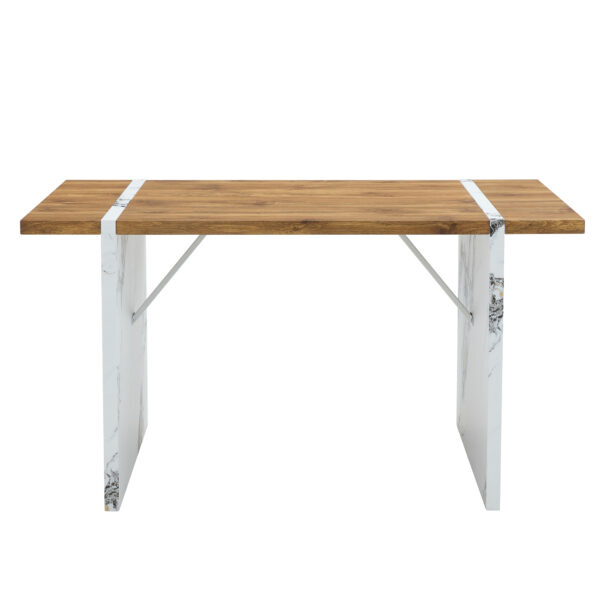 f08b66b86bf14e39b4997e3904889853_c69eae2fda978a5502eb1a0dc6d6c34f Natural Wood Grain MDF Dining Table - 55"x31.5" Stable Design.Suitable For Various Modern Home Decor Styles.Splicing structure design,Wood Textured Desktop,White Marble Patterned Table Legs.