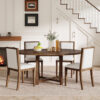 TREXM 5-Piece Extendable Dining Table Set for 4, Round Dining Table for 4 with Upholstered Chairs, Farmhouse Kitchen Table Set with Removable Leaf for Dining Room and Kitchen (Brown)