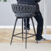 Two sets of rotating high-legged stools with breathable cotton and linen cushions, Dark gray seats paired with black spray-painted iron frames, suitable for both restaurants and bars