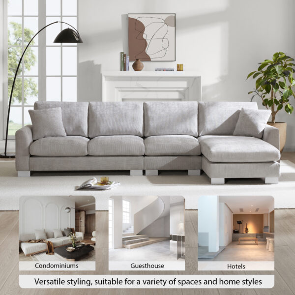 119*55" Modern Oversized Sectional Sofa,L-shaped Luxury Couch Set with 2 Free pillows,5-seat Chenille Indoor Furniture with Chaise for Living Room,Apartment,Office,2 Colors