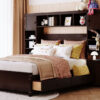 Full Size Wooden Bed With All-in-One Cabinet and Shelf, Espresso