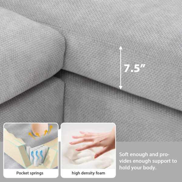 119*55" Modern Oversized Sectional Sofa,L-shaped Luxury Couch Set with 2 Free pillows,5-seat Chenille Indoor Furniture with Chaise for Living Room,Apartment,Office,2 Colors