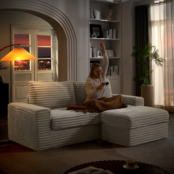 f18811c8a7bf4032b7ad3261e52cf1fe_e744cde3db945fb472a4f59c8dc128a0 Luxurious Sectional Sofa,Corduroy L-Shaped Couch with Movable Ottoman, Oversized Comfy Couch with Zippered Backrest for Living Room,Apartment,Office