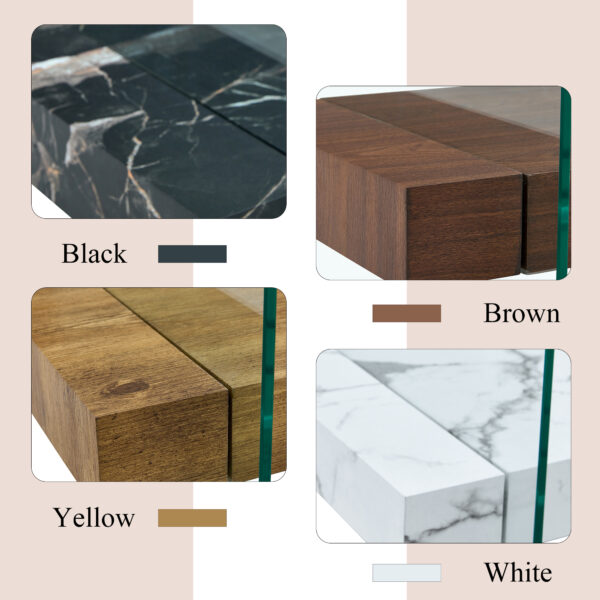 f265f751b6a24c12aec38b298fde7efd_2611a4e2a9e13df7ccb2661d5c268361 43.3 Inch Modern Two-Tier Coffee Table - An Elegant Combination of Clear Glass and Dark Wood Texture Sticker.It can be used not only as a coffee table but also as a side table or display stand.
