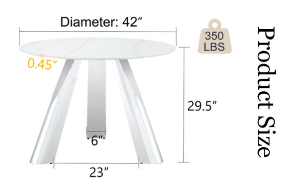 f2983237b5454b088d5c39f2af506974_9770f7441eb2d4b722472836557dfd7d A 42-inch stainless steel leg round table with a marble top is suitable for use by four or six people