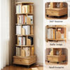 6 Tier Rotating Bookshelf, 360° Display Round Spinning Bookshelf with Wheels and Drawer, Space-Saving, Small Space Rotating Bookshelf Tower for Bedroom, Living Room, Home, Office, Wood Color