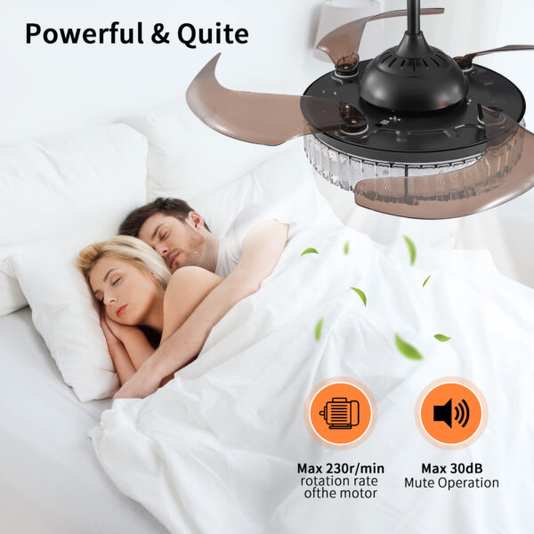 f309fe00b7b6446d881de4ac38beca9e_ae90ccb472757edeb4c54475fefbf443 48" Contemporary Crystal LED Retractable Ceiling Fan with Light and Remote Control, 6-Speed Quiet Reversible DC Motor,4 Blades Modern Ceiling Fans for Kitchen Bedroom Dining Room Patio