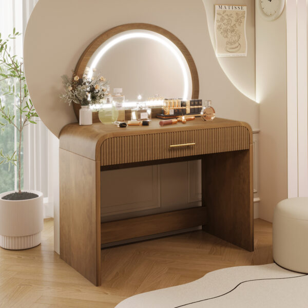 f38704537bd14d0fac36a2bd14c2b395_b8e6c222d24778d4d049ec70580ecd30 39" Makeup Vanity Table with Mirror Touch Screen Lighted Mirror, Dressing Table with Drawer for Bedroom, Espresso