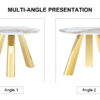 A 42-inch stainless steel white pattern burning stone round table with gold legs Round table suitable for 2, 4 or 6 people