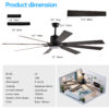 72" Walnut LED Ceiling Fan Light with 8 Wooden Blades, Remote Control, Adjustable Color Temperature for Living Room, Bedroom, or Dining Room (Silent/6-Speed/Reversible/DC Motor)