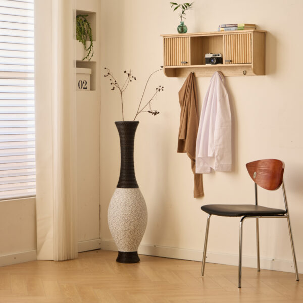 f4e6b8a4656148d2b7ff4399bb5d5627_434cb9d7f478dc53162cbc6492c9d1ab 39-Inch Tall Standing Designer Floor Vase - Durable Artificial Rattan - Elegant Two-Tone Dark Brown Finish - Ideal Decor Accent for Living Room, Bedroom, Entryway - Stylish Home Decor Statement Piece