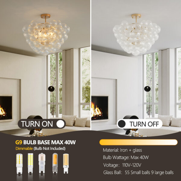 23.6-Inch Gold Ceiling Pendant Light with Threaded Clear Glass Globe Shade – Ideal for Living Room, Dining Room, Kitchen (Non Adjustable Height, No Bulbs)