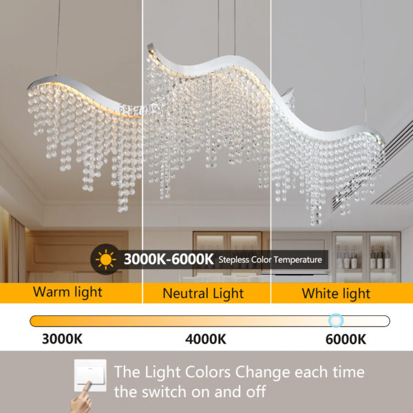 36-inch Modern Wave LED Crystal Chandelier - Adjustable Color Temperature 3000K/4000K/6000K - Adjustable Height - Elegant Chandelier for Living Room and Luxurious Space