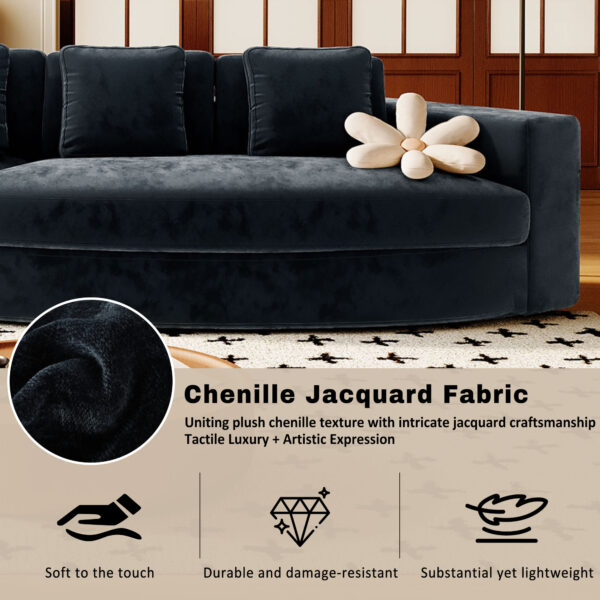 U_Style 115.7" Pure Foam Modular Sofa, 2-Piece Set with 5 Cushions, 4-Seater, Chenille Jacquard Fabric, Curved Design, No Assembly Required, Soft Upholstered Sofa for Living Room & Bedroom