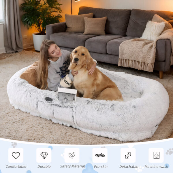 f56854de5e05441fa40dd9cd6be99e5e_a8df9ad7339a7b6c638ee2a9f4a51312 Human Dog Bed, Washable Faux Fur Dog Bed for People Doze Off, Napping Orthopedic Dog Bed,71''x45''x14'' Size Fits You and Pets (Grey)