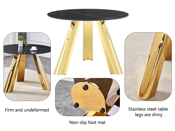 f5dd4e2e68d54653a707330be6a3f3a1_a68786b53ba3fd7dfa1559f1d6d66d70 The 42-inch stainless steel gold-plated flamed granite round table with seating for 4 or 6 people is perfect for dining, entertaining, or as a conference table