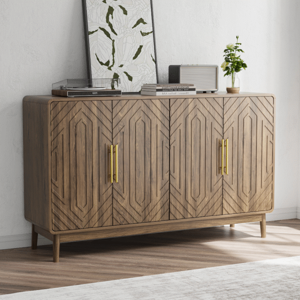 Sideboard Buffet Cabinet With Storage ,Carved 4 Door Sideboard,Multifunctional Accent Cabinet With Adjustable Layer Board For Living Room, Entryway, Hallway, Office, Kitchen and Dining Room