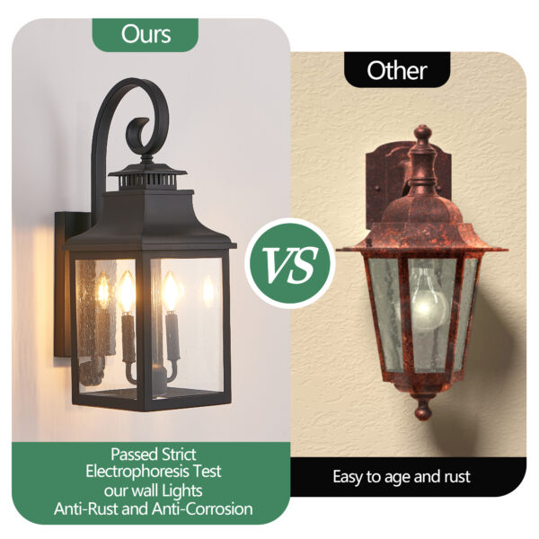 f65f63d26e7f4e57b97ddaed85a75951_d95927a9425b3e67b5c6b63ec3f92324 23"(H) 2-Pack Outdoor Wall Lantern Light – Vintage Black Metal Sconce with Clear Seeded Glass for Porch, Patio, and Garden (Bulb Not Included)