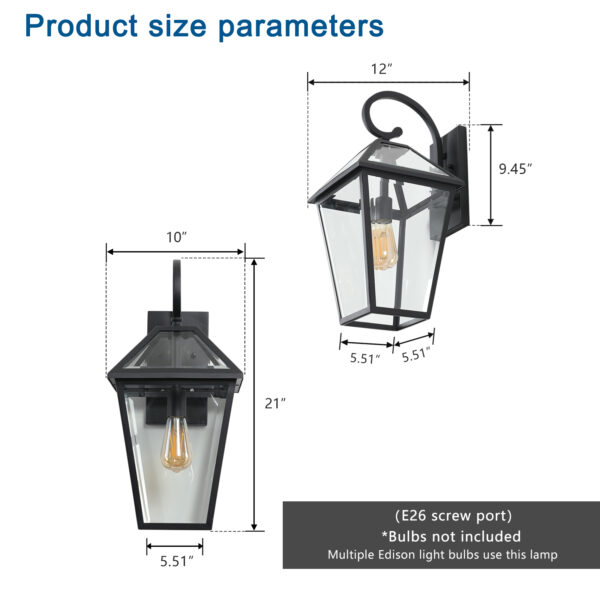 f668db51210b4e8ab02b98312f36200d_842ff4f9f2d8a04af57a059138c59936 21"(H) 1-Pack Outdoor Wall Lantern Light – Modern Black Metal & Clear Glass Sconce for Porch, Patio, and Garden Lighting (Bulb Not Included)